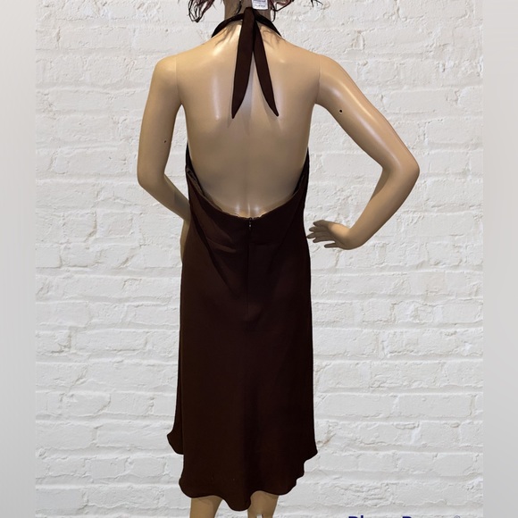 Jones Wear Dress Brown Fully Lined Halter Style Flowy Midi Dress Size 12 EUC - Picture 3 of 4